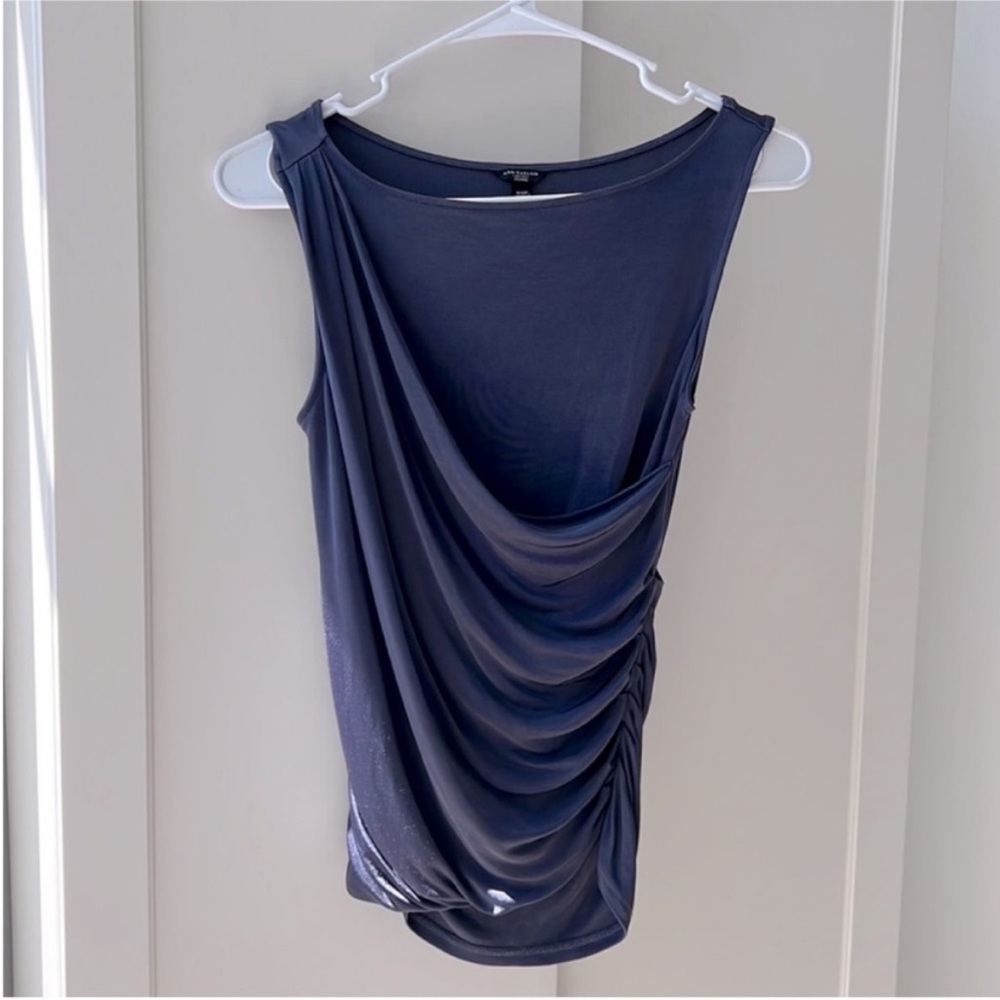 Ann Taylor Navy Blouse Sleeveless Ruched Tank Top